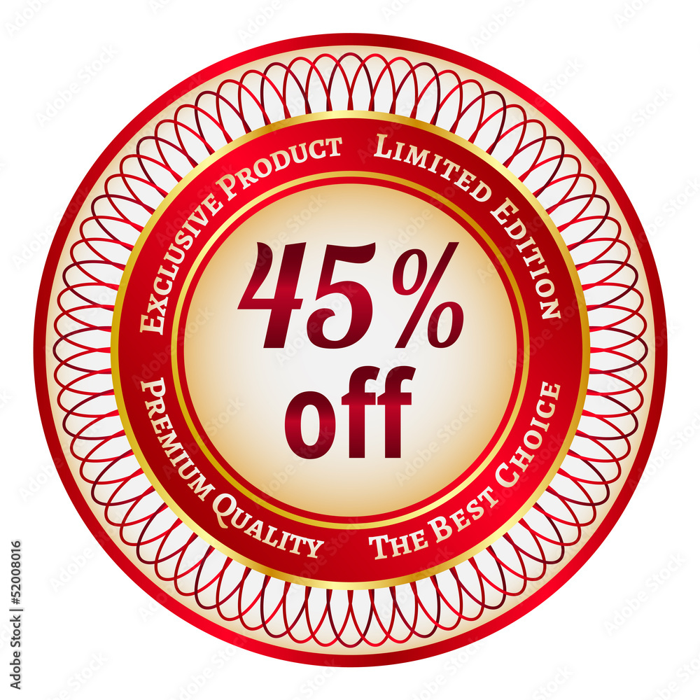 Label on 45 percent discount Label on 45 percent discount