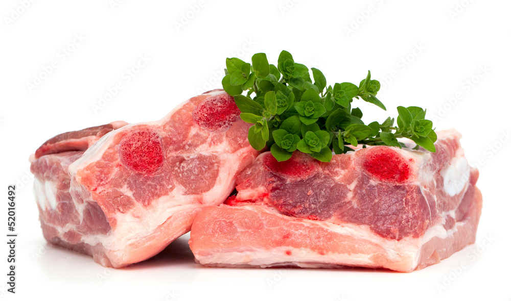 piece of pork ribs and marjoram herb piece of pork ribs and marjoram herb