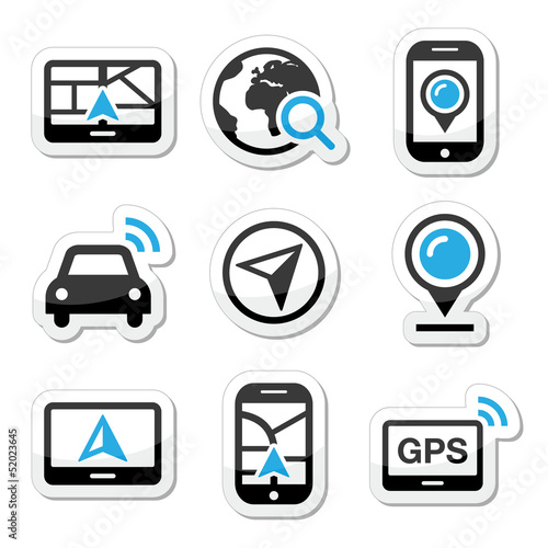 GPS, navigation travel vector icons set