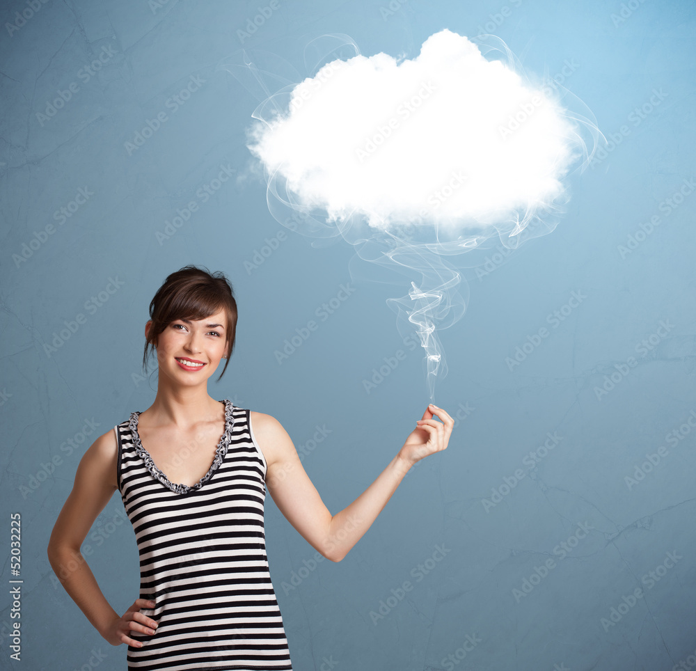 Beautiful lady holding cloud Beautiful lady holding cloud