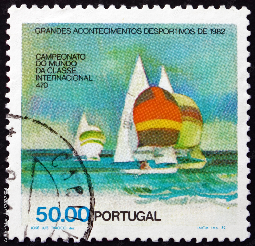 Fototapeta premium Postage stamp Portugal 1982 Sailboats, 470 Class