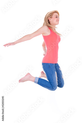Young happy caucasian teenage girl jumping - Caucasian people