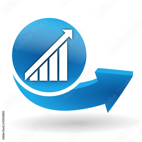 statistiques en hausse sur bouton web bleu