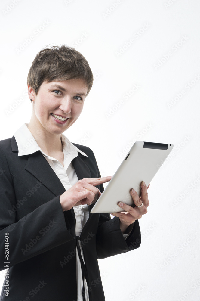 Happy businesswoman holding digital tablet Happy businesswoman holding digital tablet