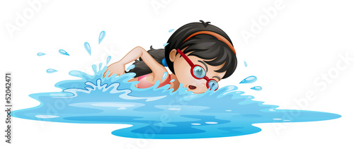 A girl swimming with goggles