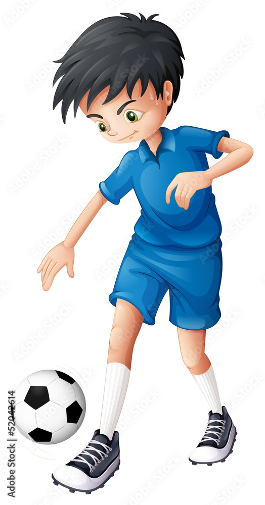 A soccer player in his complete blue uniform A soccer player in his complete blue uniform