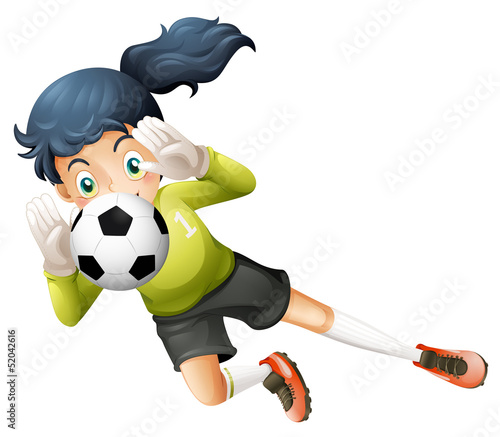 A girl catching the soccer ball