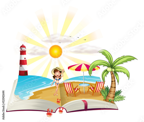 A book with an image of a beach