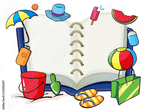 An empty book with the things used during summer