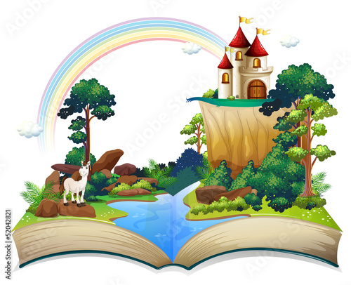 A book with a castle at the forest