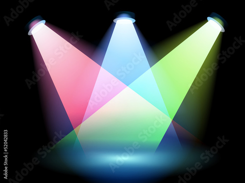 Three colorful spotlights