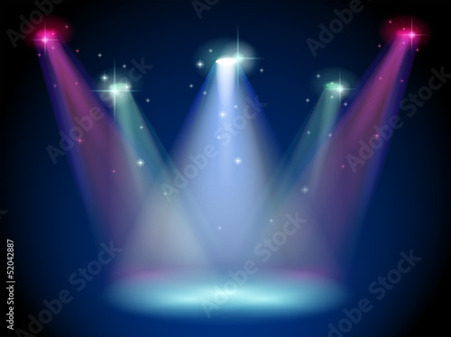 A stage with colorful spotlights