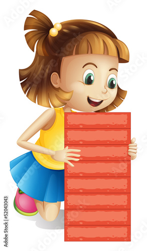 A girl holding an empty red board