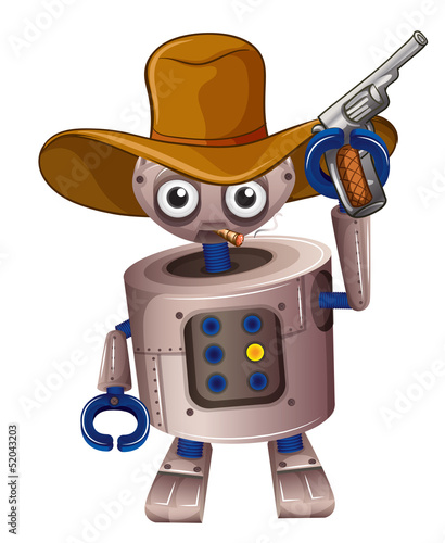 A toy robot holding a gun