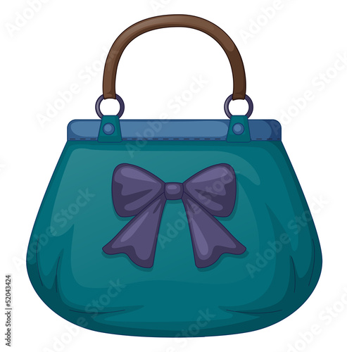 A blue handbag with ribbon