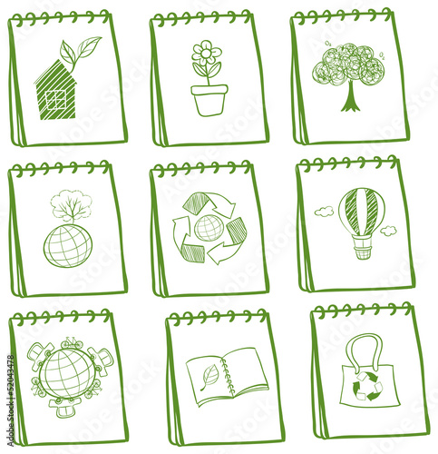 Notebooks with eco-friendly drawings