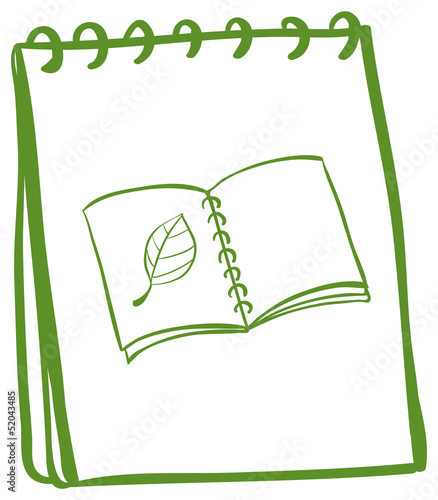 A notebook with a drawing of a book at the cover page