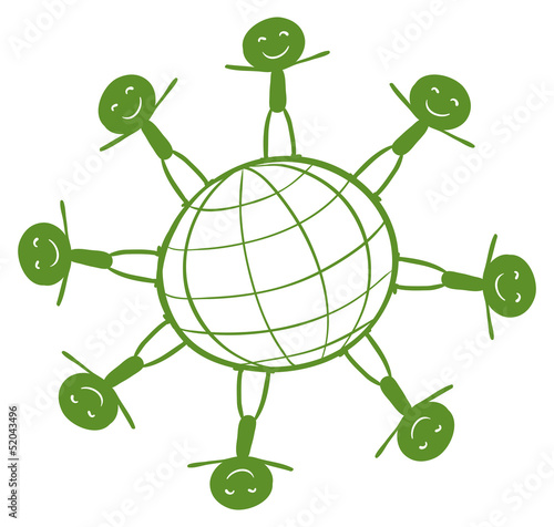 Kids around the green globe