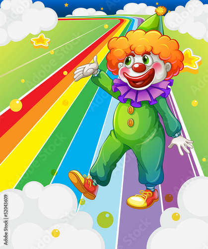 A clown standing in the colorful road