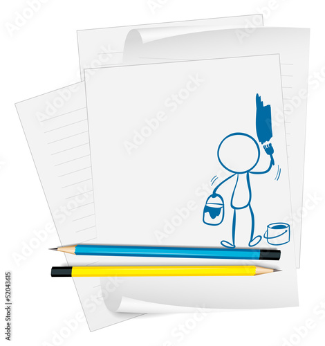 A paper with an image of a man painting