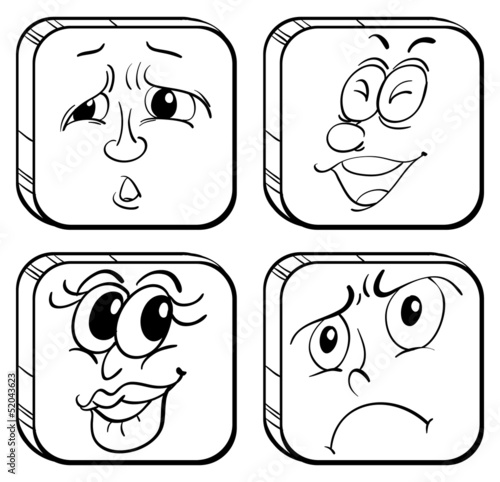 Doodle designs of faces in a cube