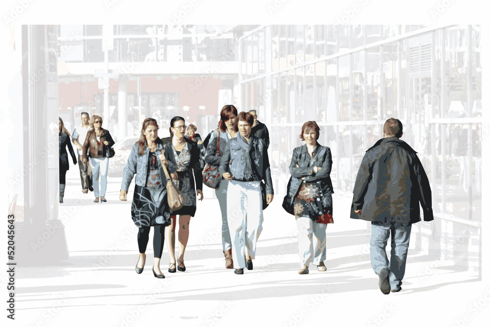 Obraz premium Bustling, hustling shoppers illustration