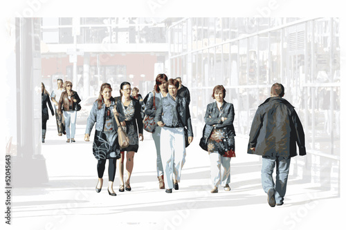 Bustling, hustling shoppers illustration