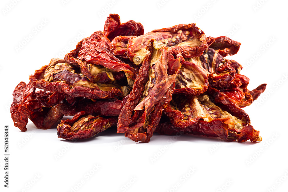 Delicious Dried tomatoes on white background Delicious Dried tomatoes on white background