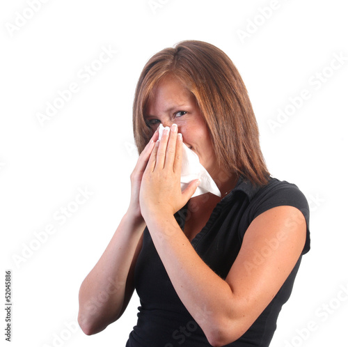 women blowing nose