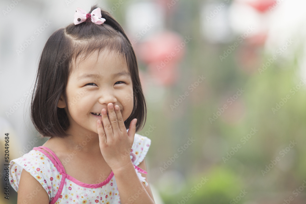 Portrait of Young Girl Laughing in Nanluoguxiang, Beijing, China Portrait of Young Girl Laughing in Nanluoguxiang, Beijing, China