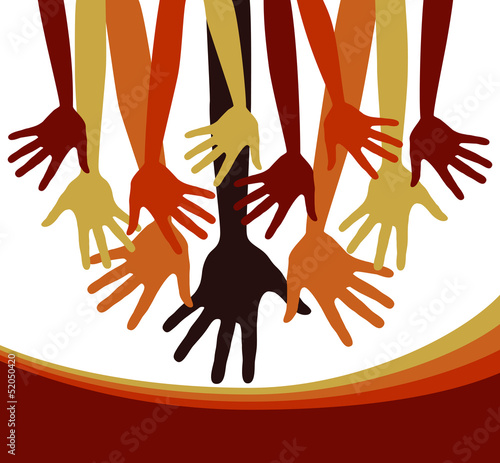 Large group of happy hands with copy space.