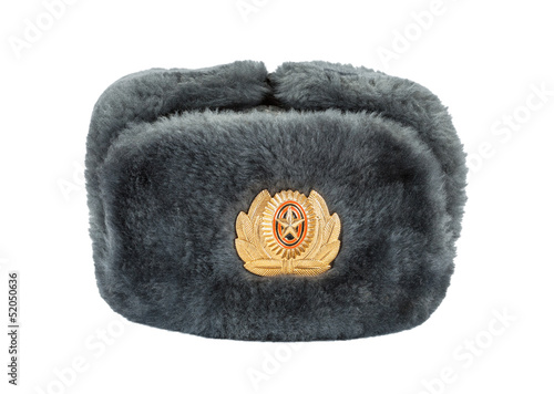 Fototapeta Naklejka Na Ścianę i Meble -  Russian winter army hat isolated on white background