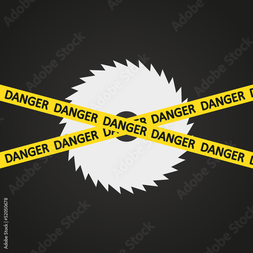 Vector illustration danger tape harp circular saw