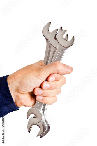 Hand holding wrenches