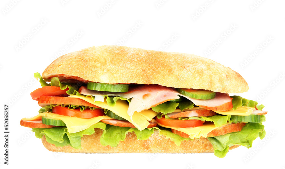 Fresh and tasty sandwich with ham and vegetables isolated Fresh and tasty sandwich with ham and vegetables isolated