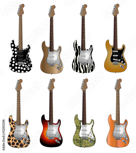Set of eight deluxe colors electric guitars