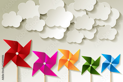 Papiermühle bunt Hintergrund Weiß Himmel Wolken