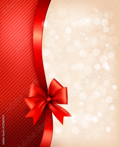 Holiday background with gift glossy bow and ribbon. Vector illus