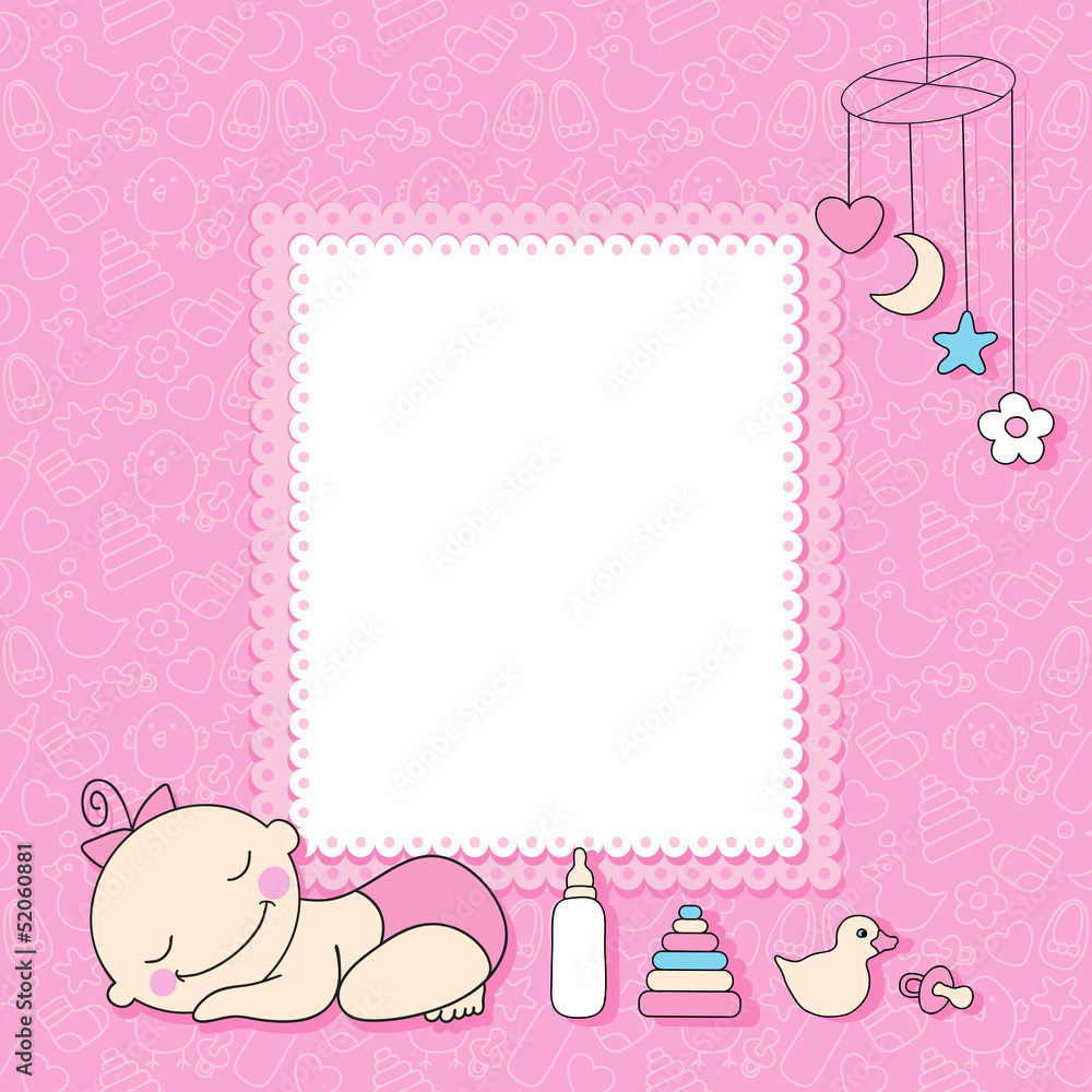 Baby girl announcement card. Vector illustration.