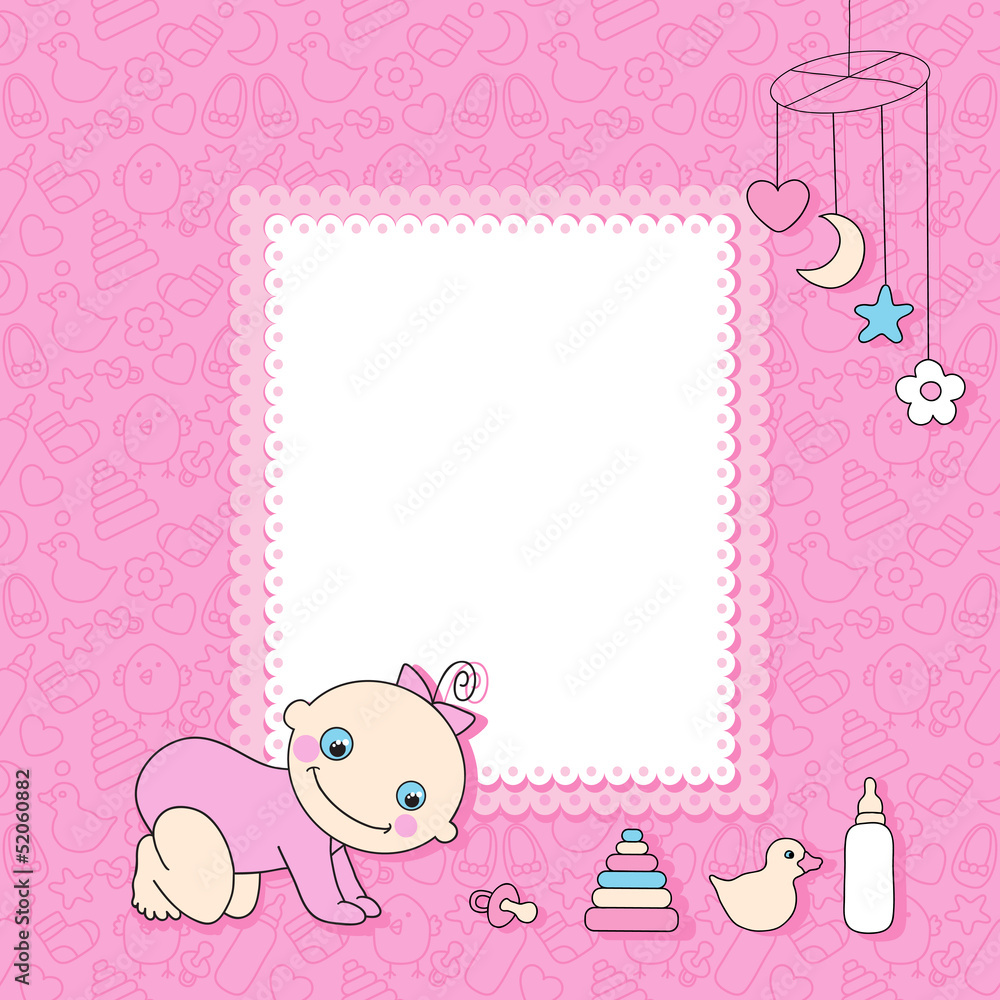 Baby girl announcement card. Vector illustration. Baby girl announcement card. Vector illustration.