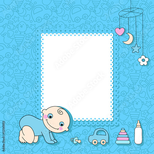 Baby boy announcement card. Vector illustration.