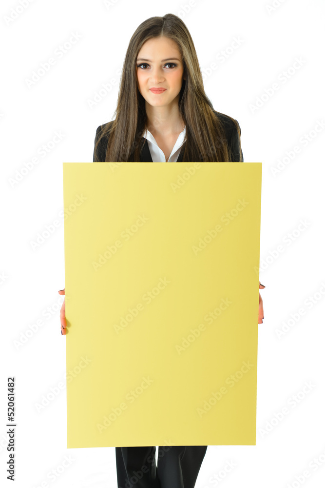 Business Woman Blank Yellow Board Business Woman Blank Yellow Board
