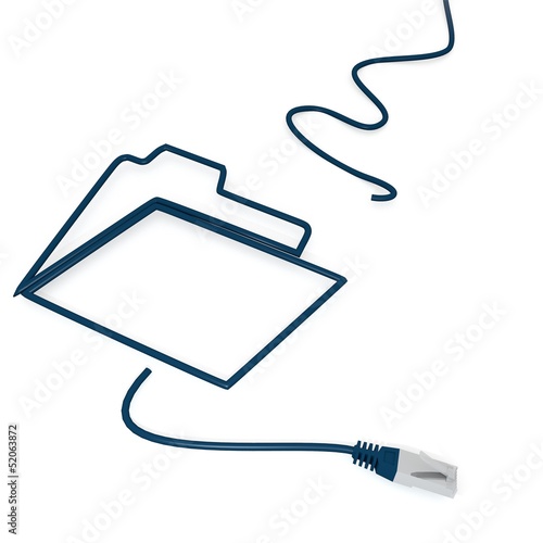 3d graphic of a isolated dislike symbol with cat5 network cable