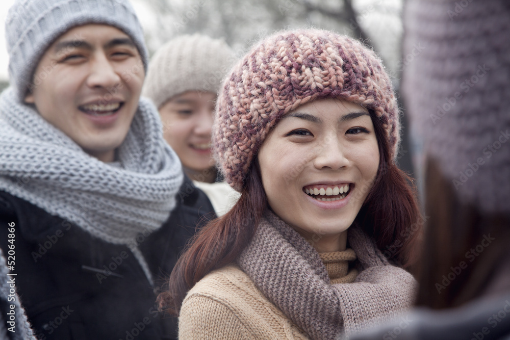 Portrait of Young Woman in Winter with Friends Portrait of Young Woman in Winter with Friends