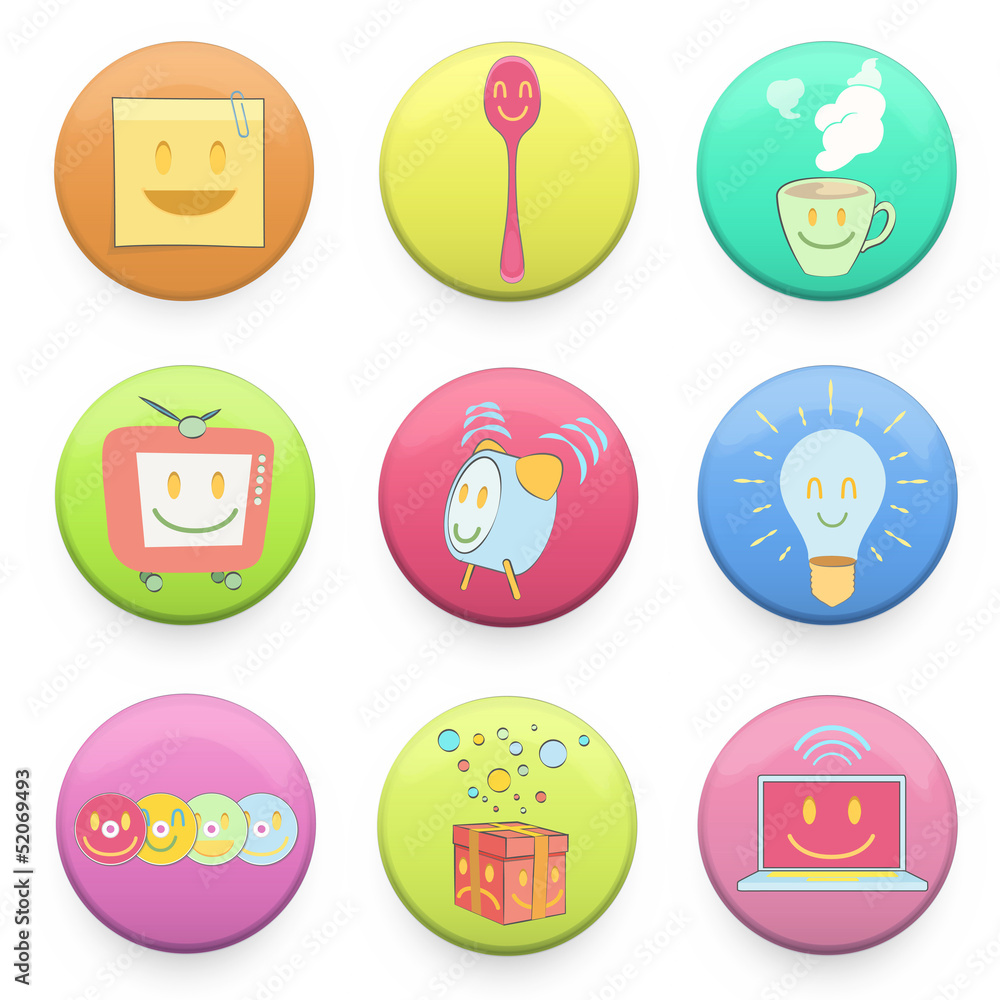 Collection of colorful badges with concept icon inside. Collection of colorful badges with concept icon inside.