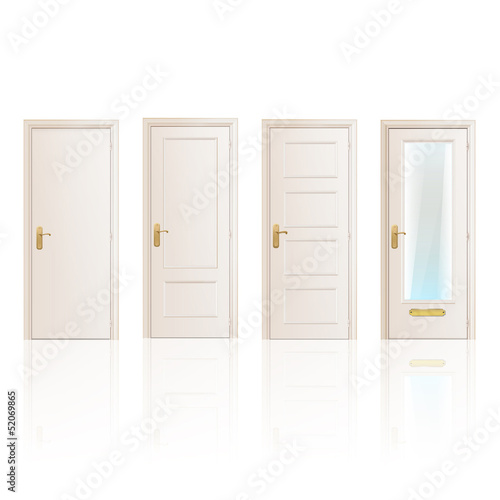 Set of white doors on isolated background. 