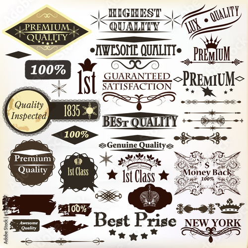 Collection of vintage calligraphic labels premium, high and genu