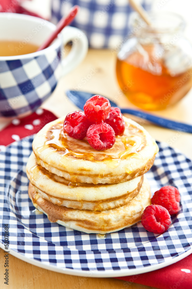 Pancakes with fresh berries for breakfast Pancakes with fresh berries for breakfast