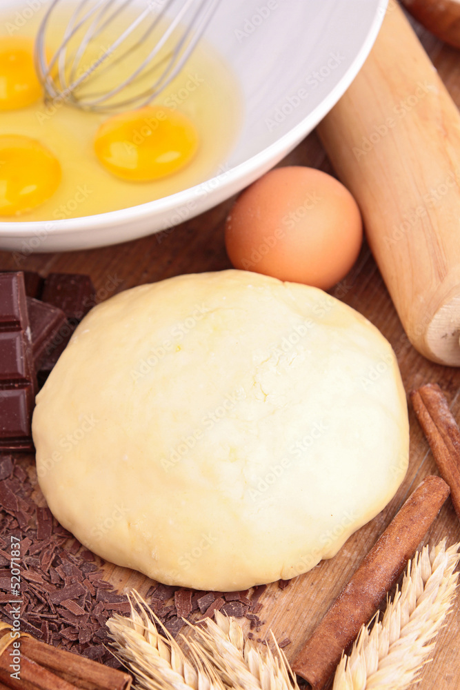 close up on baking ingredient and dough close up on baking ingredient and dough