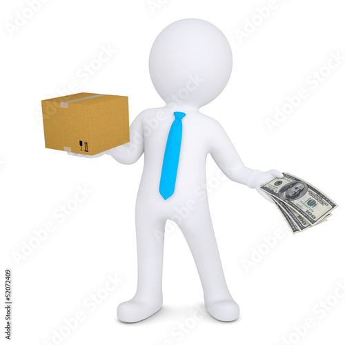 3d man changing a cardboard box on the money